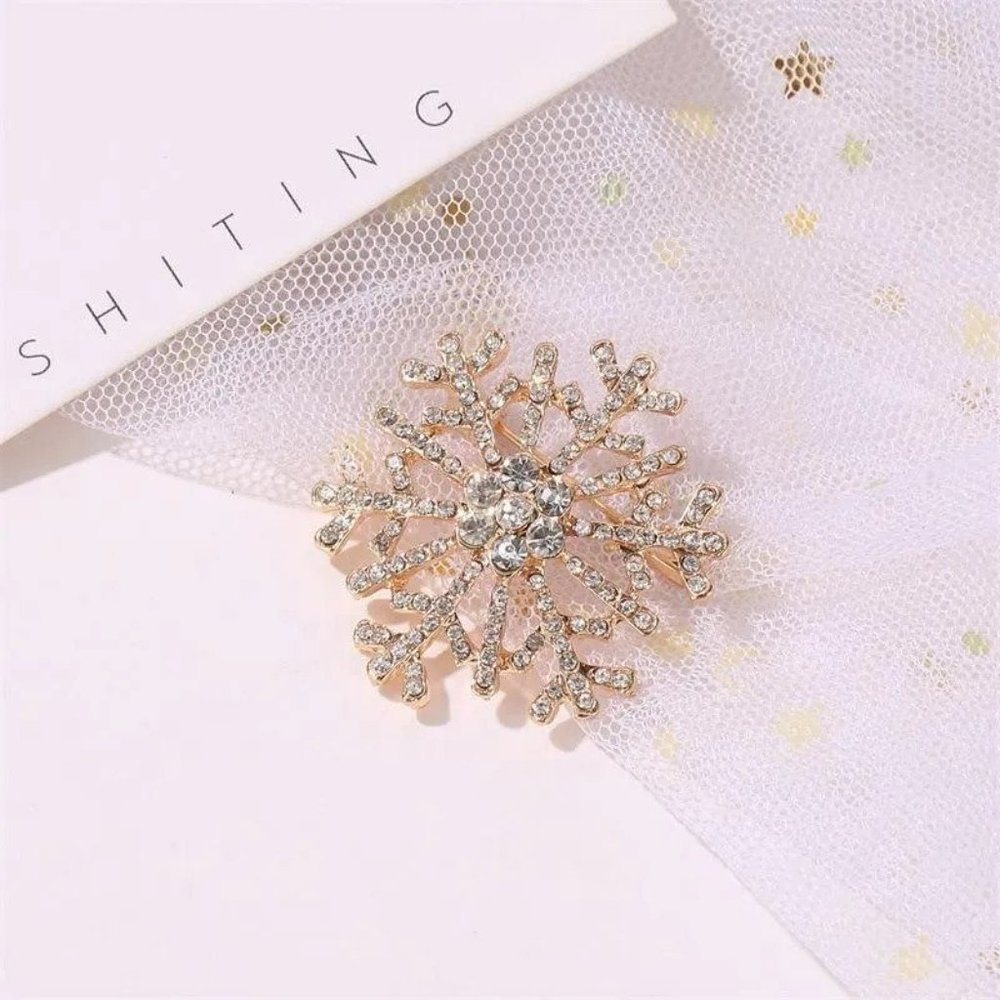 Crystal Rhinestone Snowflake Brooch Pin - Picture 4 of 4
